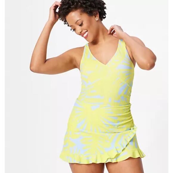 AmberNoon II by Dr. Erum Ilyas UPF 50 Palm Leaf Printed Wrap Swim Dress‎ - Picture 1 of 6